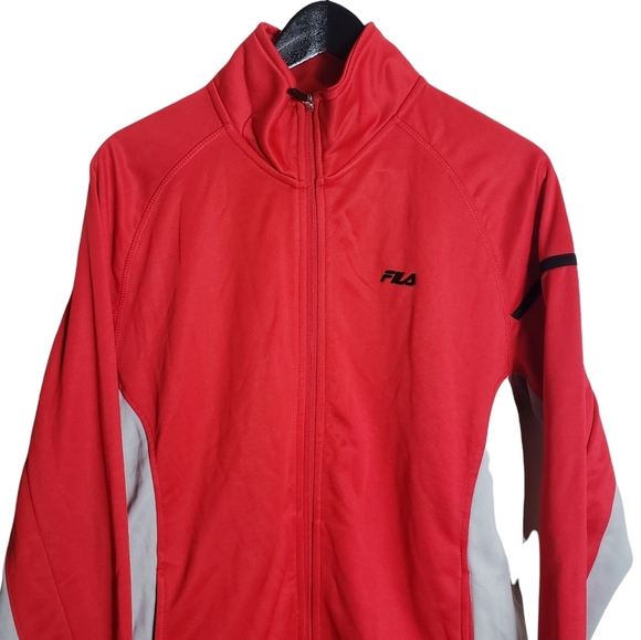 Fila Red Gray Colorblock Track Jacket Sz S Fleece Lined Full Zip Long Sleeved - Picture 3 of 13
